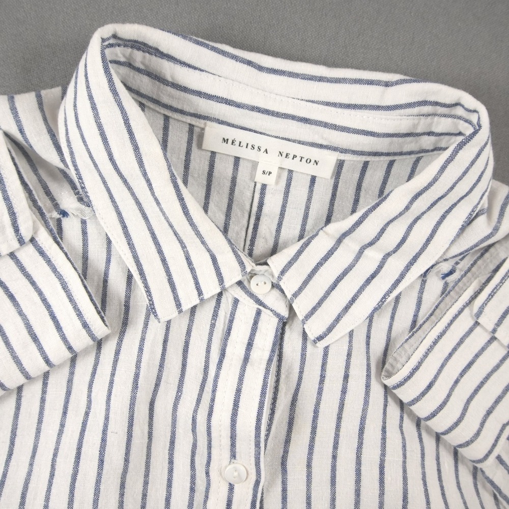 Melissa Nepton Raw Hem Fringe Striped Boho Viscose Shirt Mens S Beach Vacation